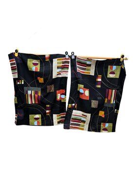 Vintage Modernist Print Pillow Shams Black Multi Cotton Poly Pair Arley Corp